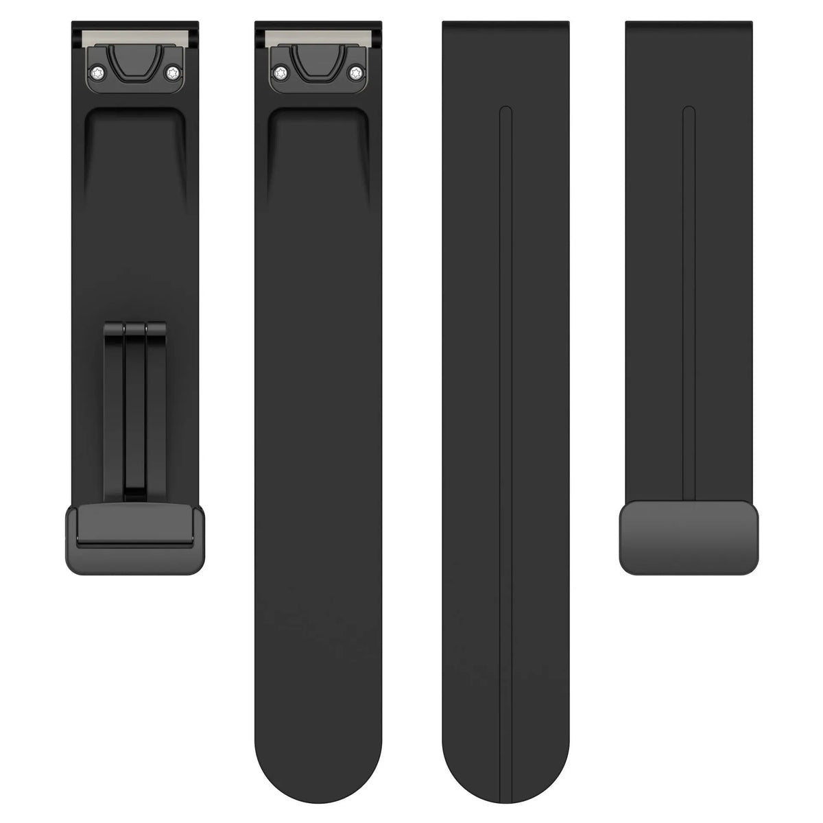 D-Buckle Silicone Strap, laid flat, separate parts, top and underside view