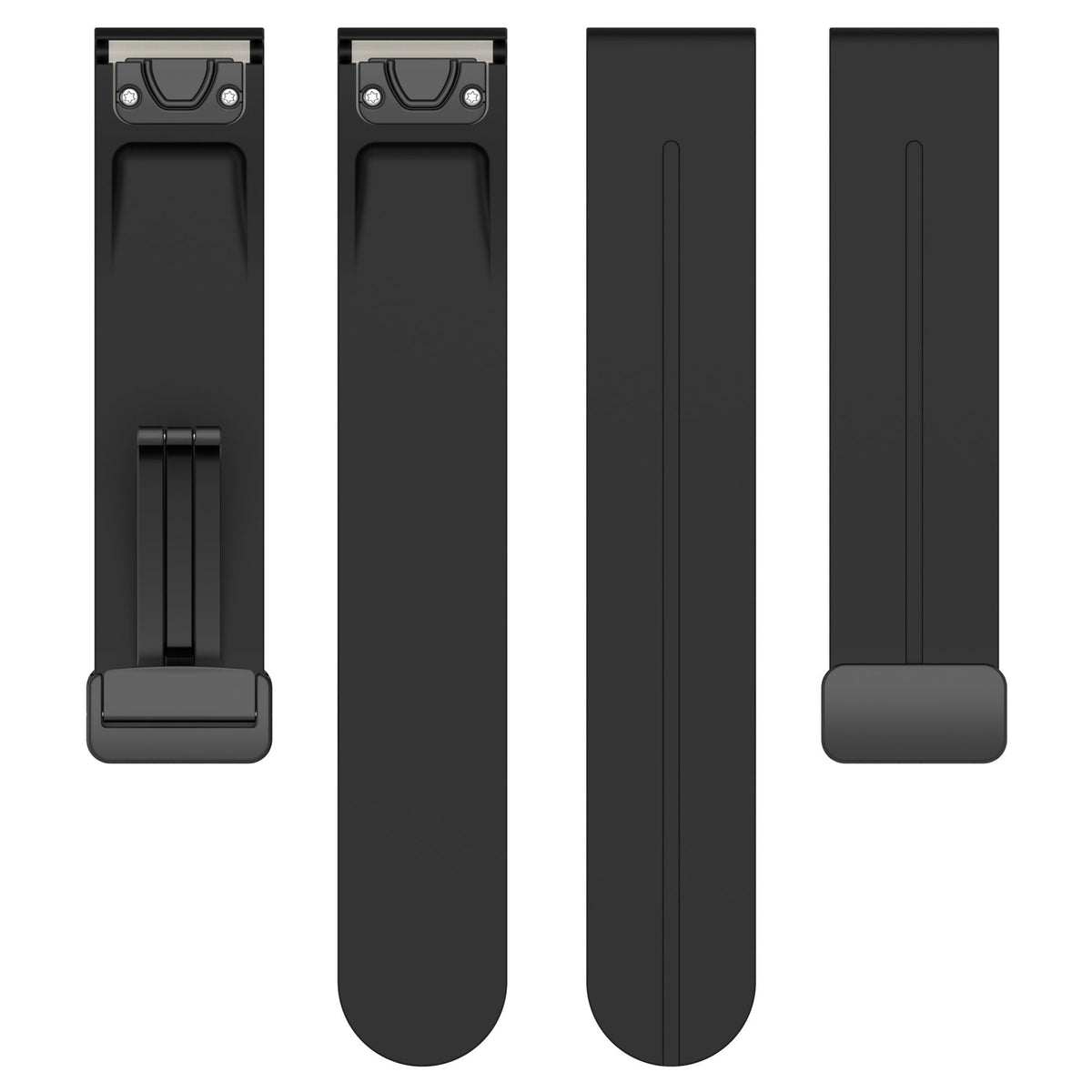 D-Buckle Silicone Strap, laid flat, separate parts, top and underside view