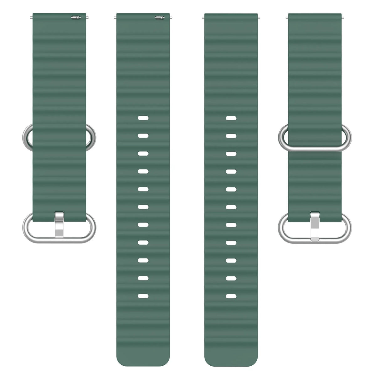 Silicone Ocean Strap, laid flat, separate parts, top and underside view