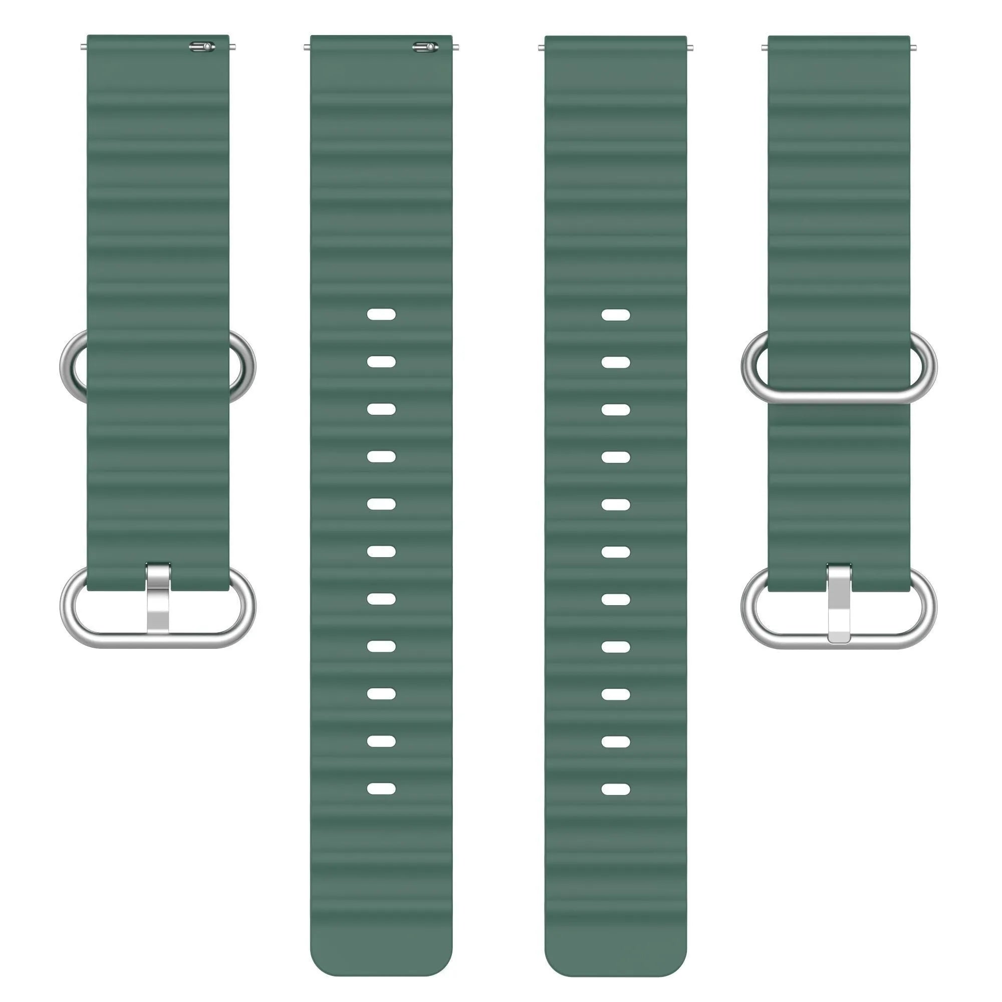 Silicone Ocean Strap, laid flat, separate parts, top and underside view