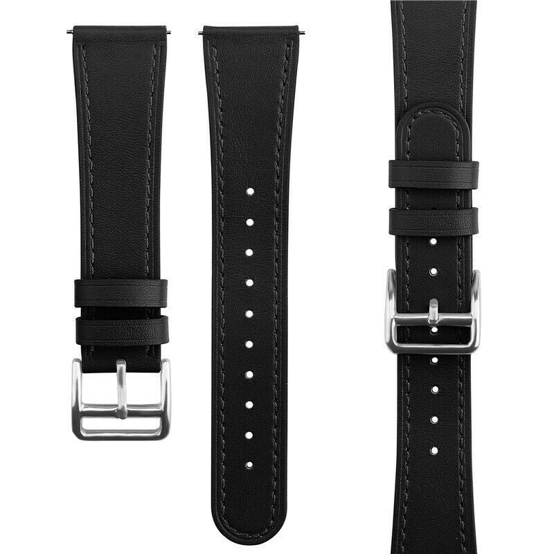 Lederen horlogeband 20mm - universeel - strak zwart
