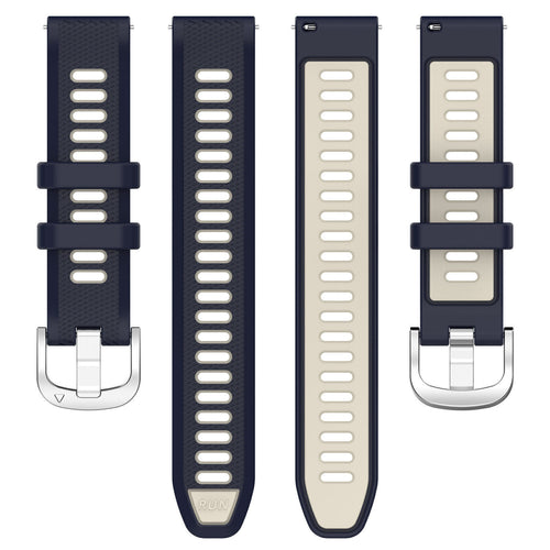 Silicone Buckled Sport Strap, laid flat, separate parts, top and underside view