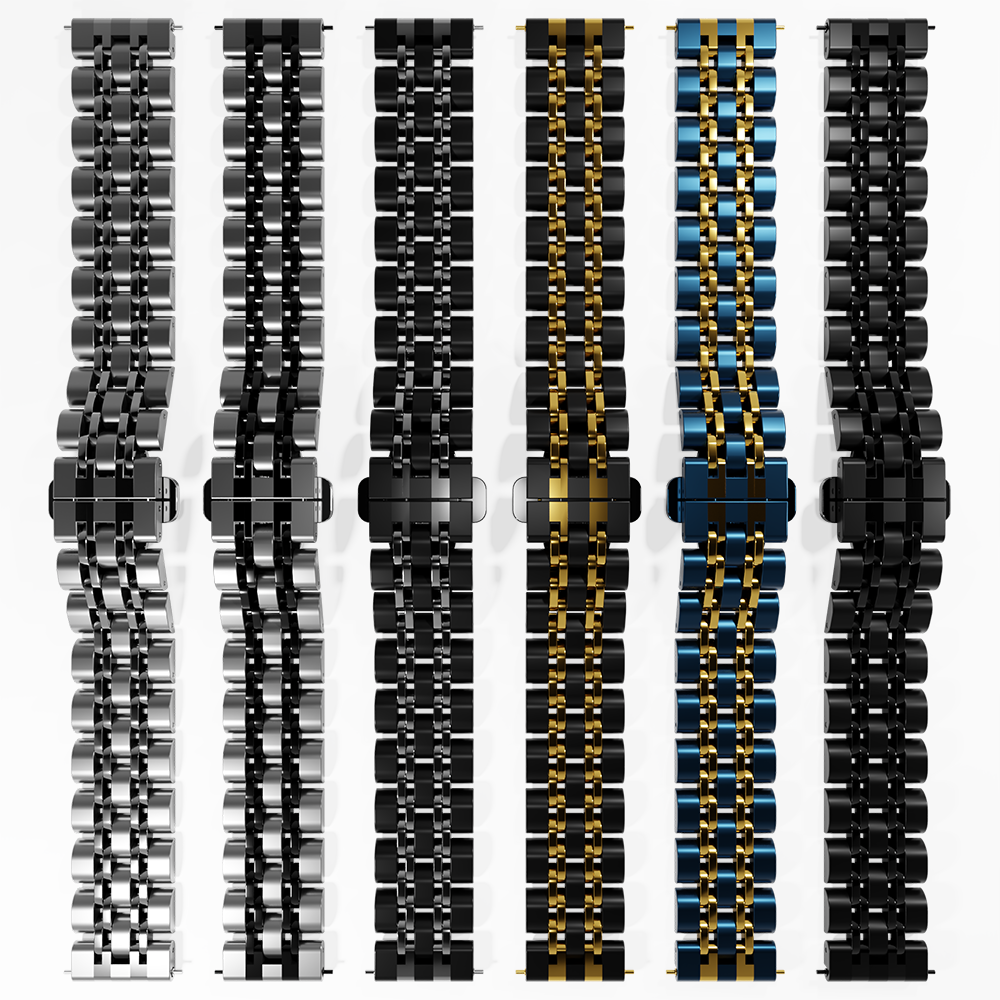 Steel Link Strap 'Duo', laid flat, separate parts, top and underside view