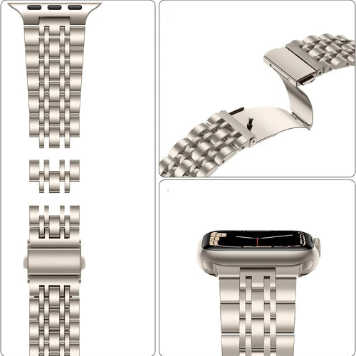 Luxury Steel Link Strap, laid flat, separate parts, top and underside view