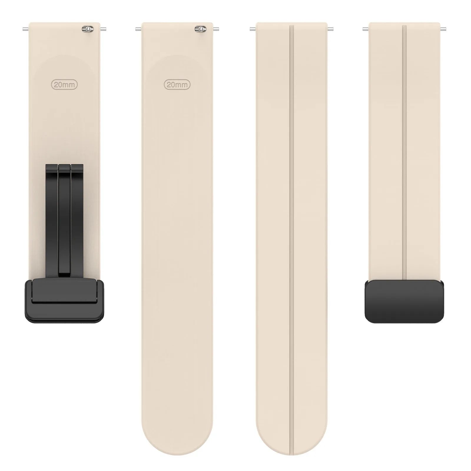 D-Buckle Silicone Strap, laid flat, separate parts, top and underside view