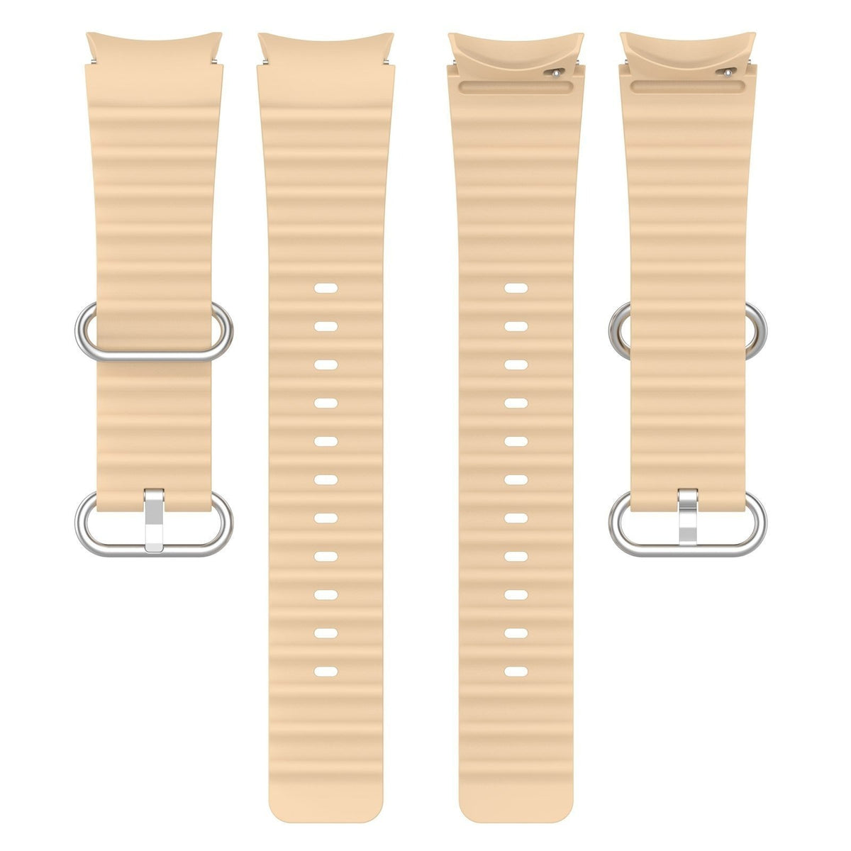 Silicone Ocean Strap, laid flat, separate parts, top and underside view
