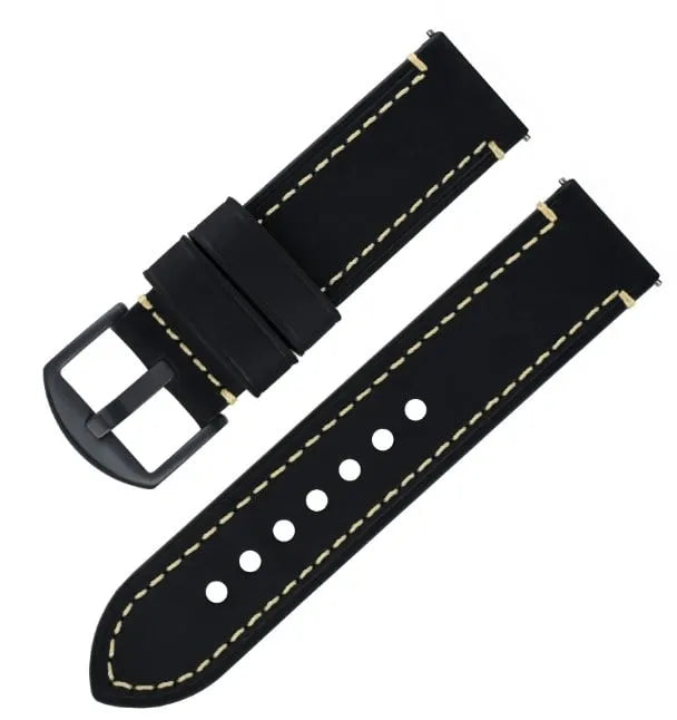 Genuine Leather Strap, laid flat, separate parts, top and underside view