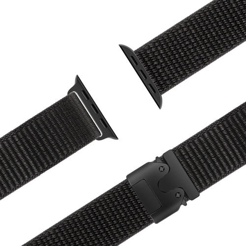 Nylon Strap 'Classic' P-Buckle, black, laid flat, joined, 45° top view