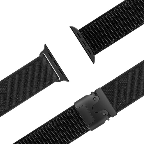 Wave Nylon Strap P-Buckle, black, laid flat, joined, 45° top view