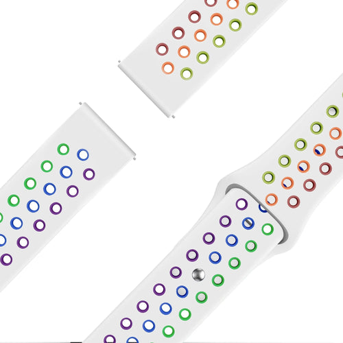 Silicone Sport Strap 'Deluxe', white/colourful, laid flat, joined, 45° top view