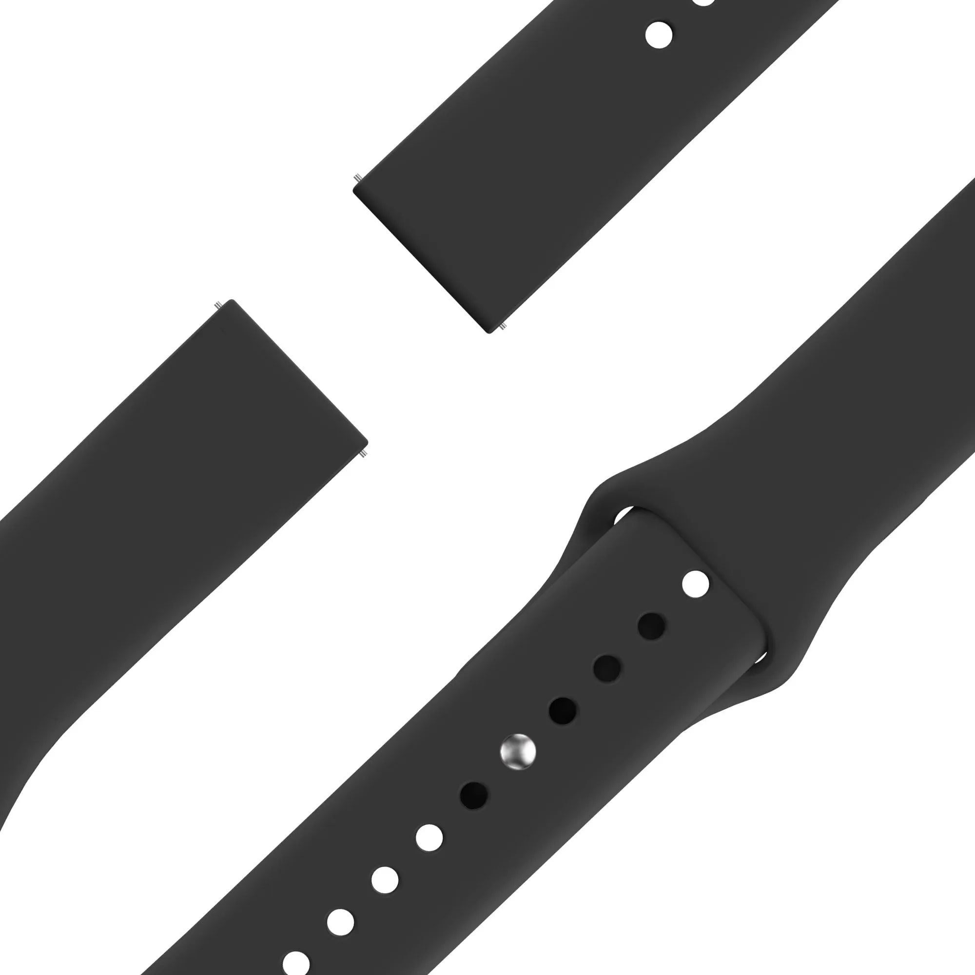 Silicone Sport Strap 'Deluxe', black, laid flat, joined, 45° top view