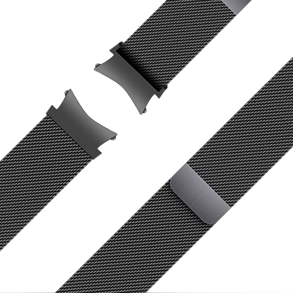 Milanese Loop Strap, black, laid flat, joined, 45° top view