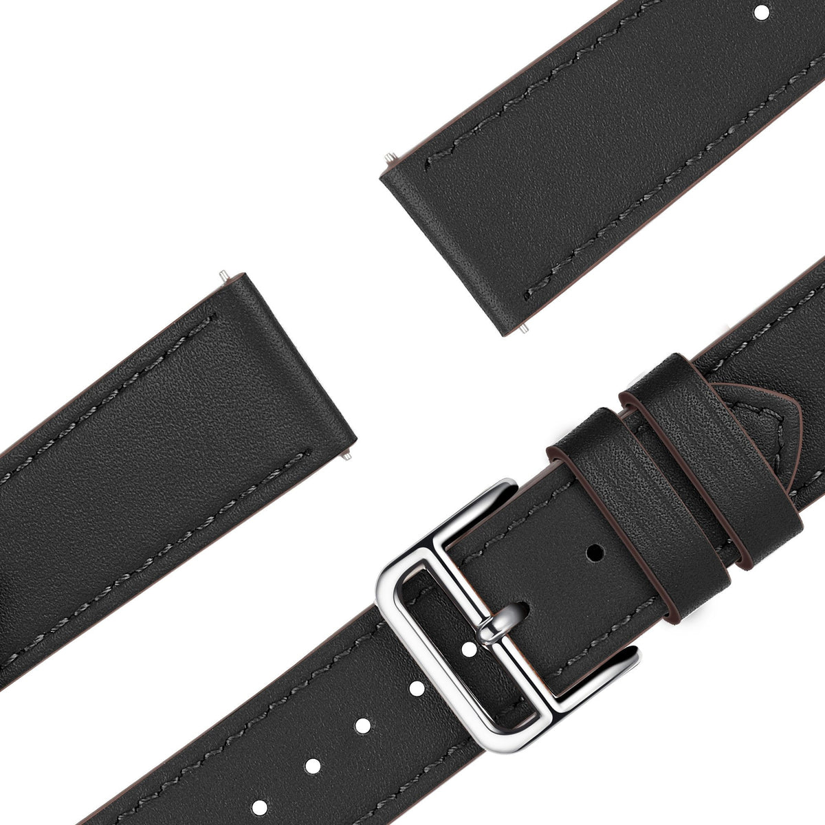 Leather Strap 'Deluxe', black, laid flat, joined, 45° top view