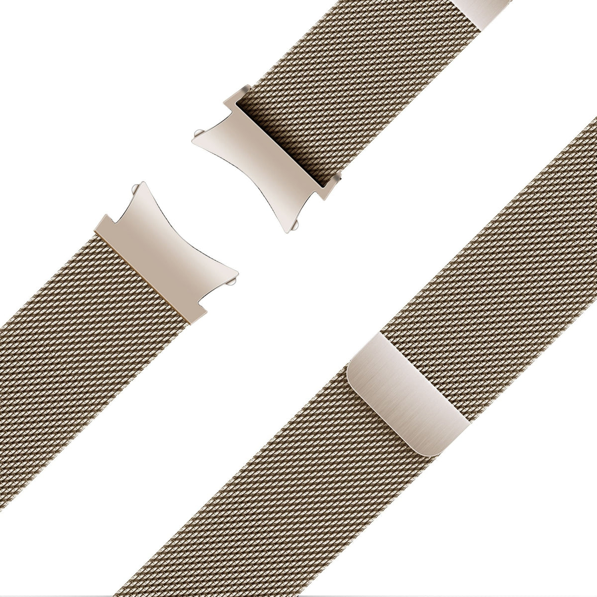 Milanese Loop Strap, champagne, laid flat, joined, 45° top view