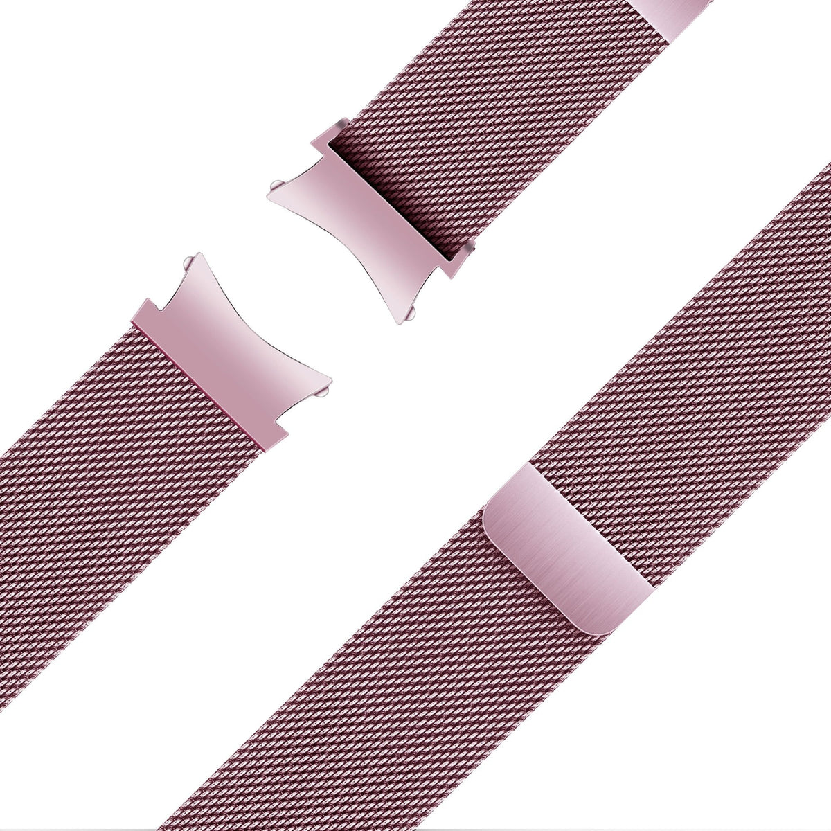 Milanese Loop Strap, pink, laid flat, joined, 45° top view