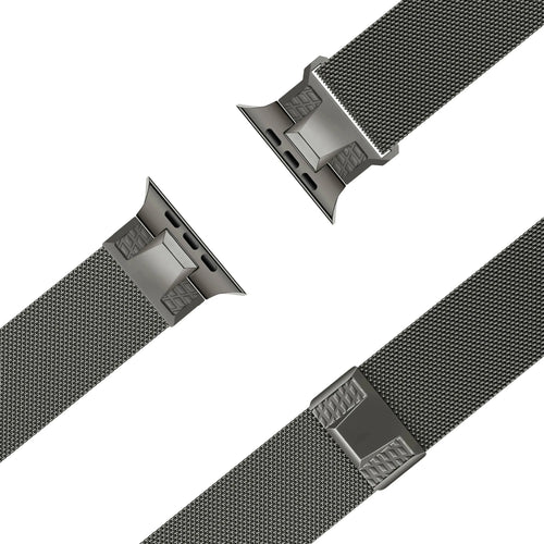 Milanese Strap 'Mecha', titanium grey, laid flat, joined, 45° top view