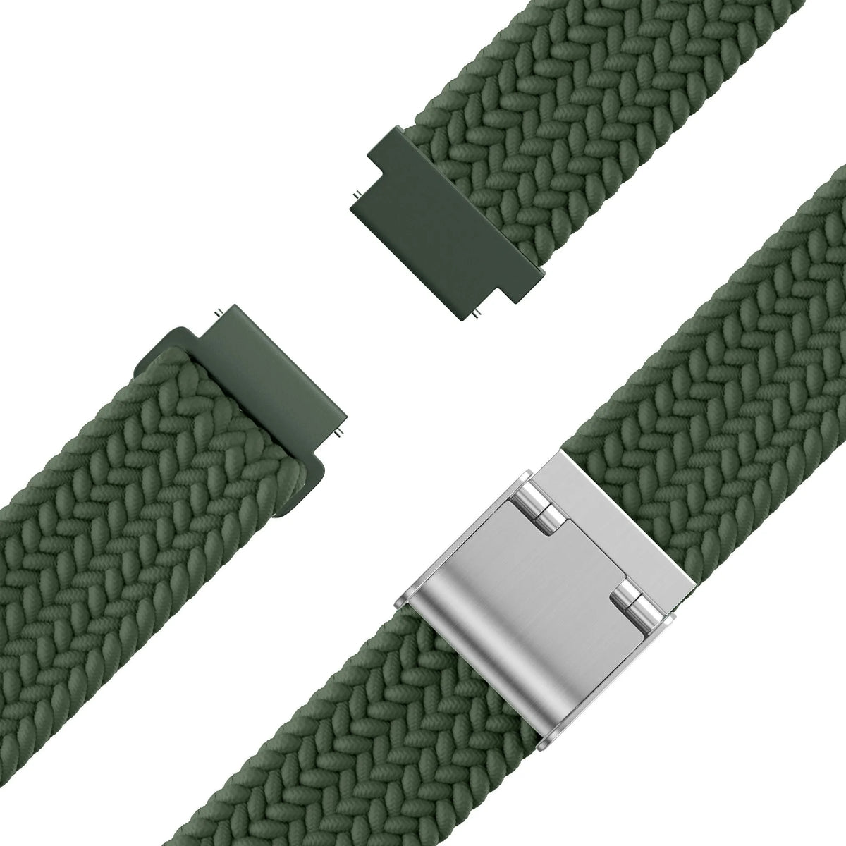 Woven Nylon Strap, green, laid flat, joined, 45° top view