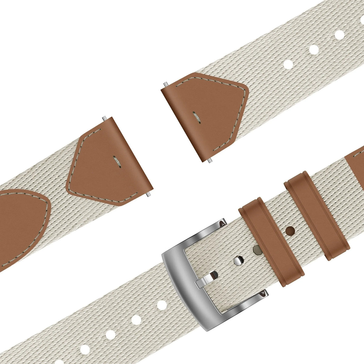 Leather Hybrid Strap 'Easy Fit', beige/brown, laid flat, joined, 45° top view
