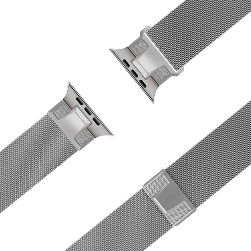 Milanese Strap 'Mecha', titanium silver, laid flat, joined, 45° top view