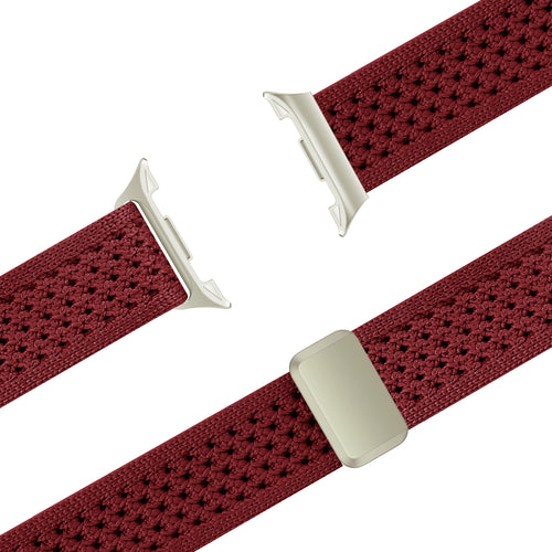 Vintage Nylon Strap, wine red, laid flat, joined, 45° top view
