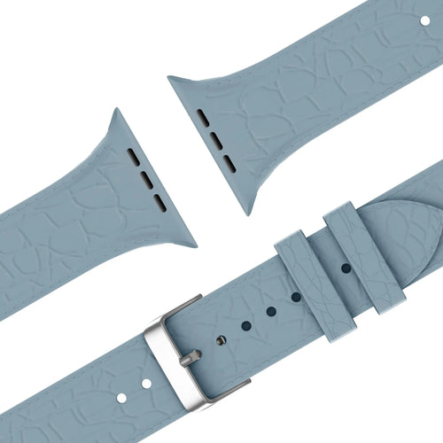 Silicone Strap Leather Pattern, grey-blue, laid flat, joined, 45° top view