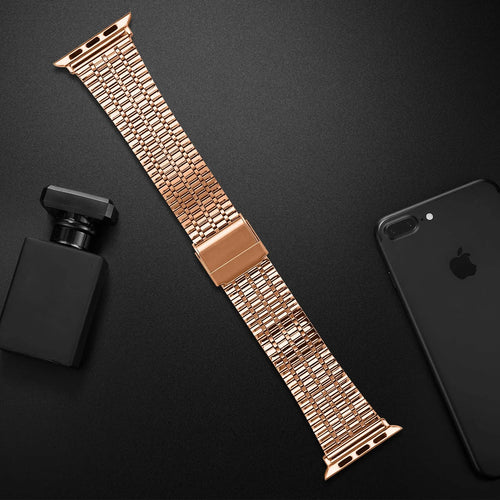 Fine Steel Strap, rose gold, laid flat, joined, 45° top view