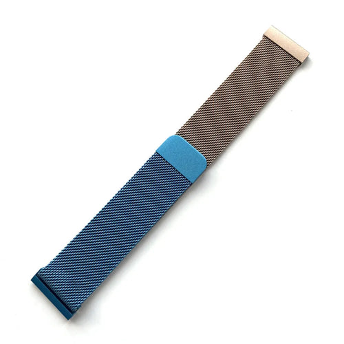 Milanese Strap, blue/gold, laid flat, joined, 45° top view