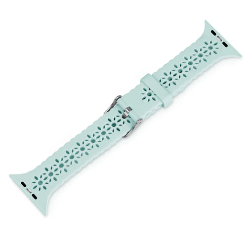Patterned Silicone Strap, ocean green, laid flat, joined, 45° top view
