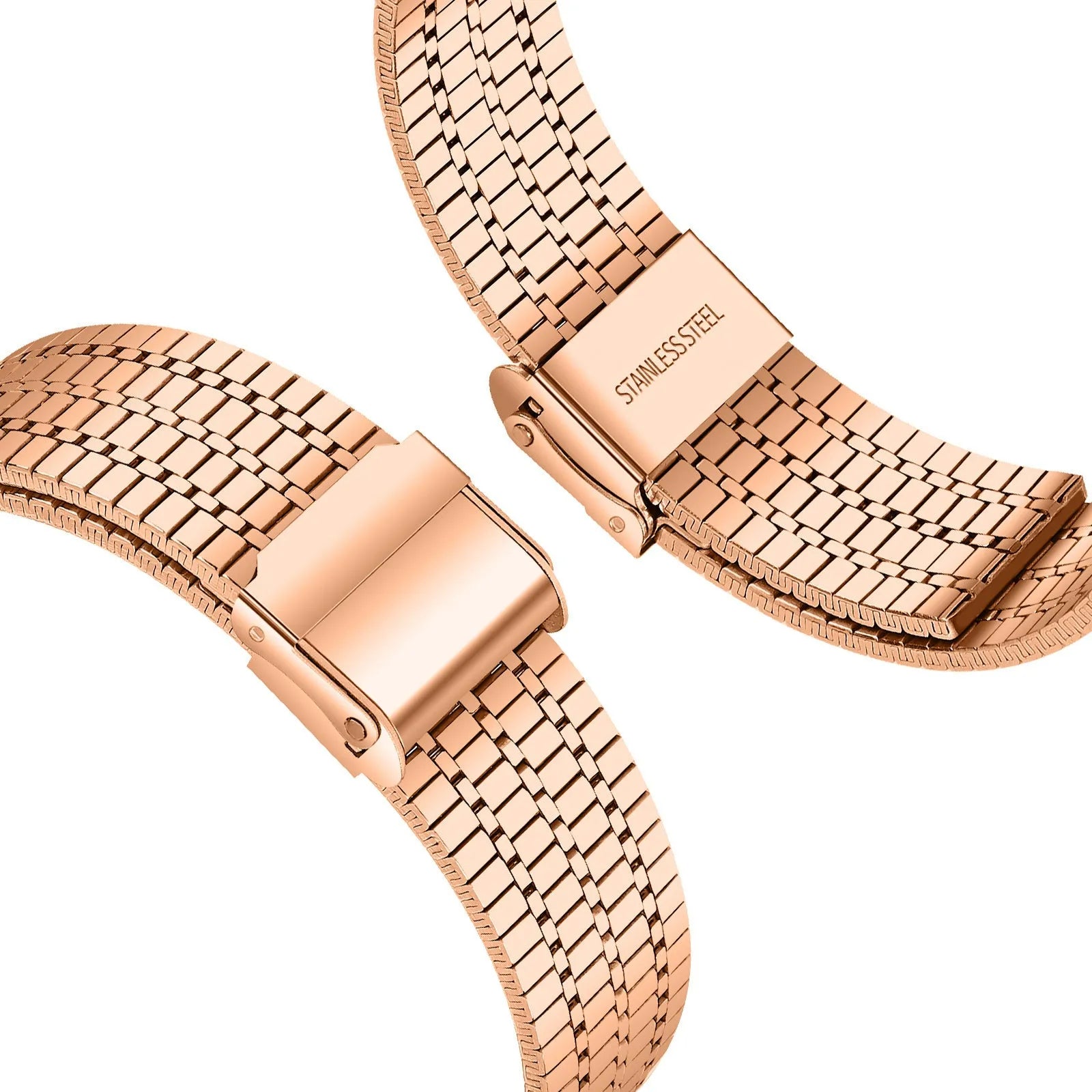 Fine Steel Strap, rose gold, laid flat, joined, 45° top view