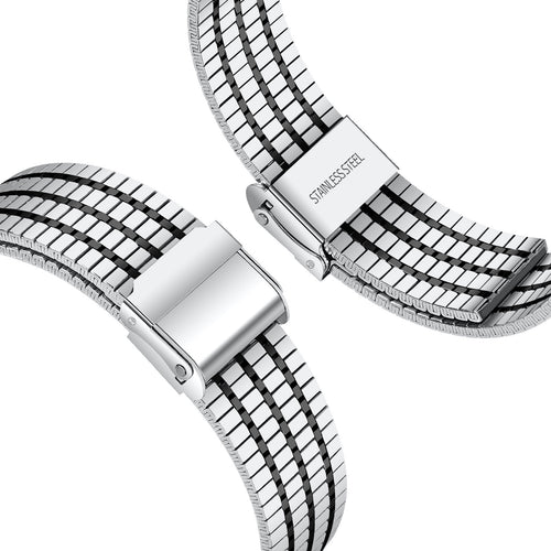 Fine Steel Strap, silver/black, laid flat, joined, 45° top view