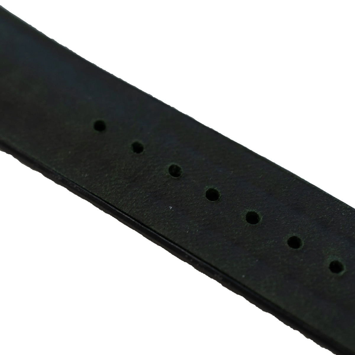 Leather Hybrid Strap, black/green, laid flat, joined, 45° top view