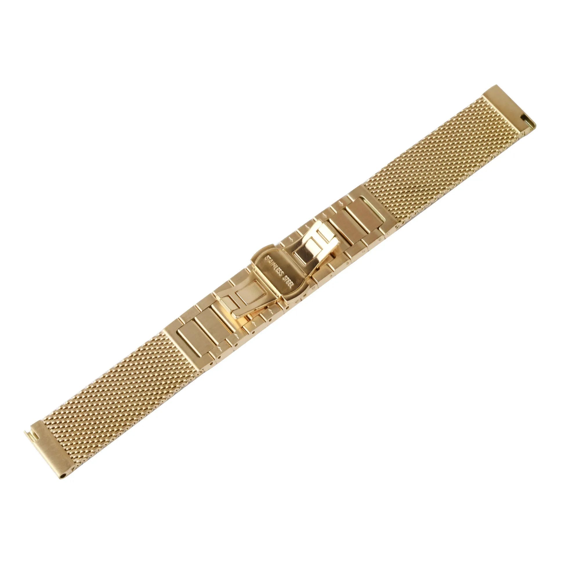 Milanese Steel Strap, gold, laid flat, joined, 45° top view