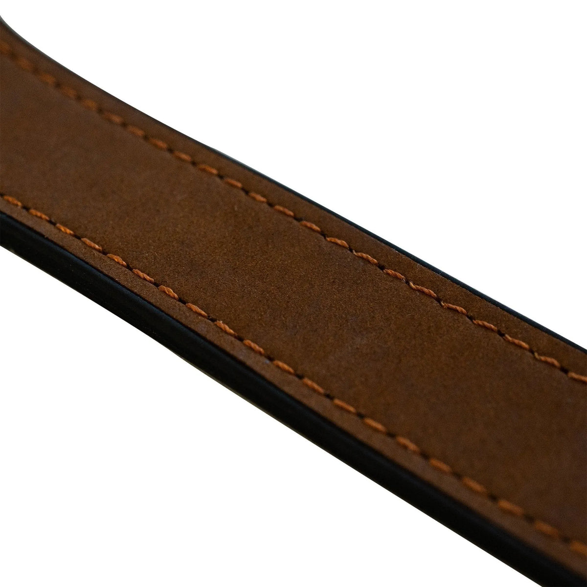 D-Buckle Leather Strap, brown, laid flat, joined, 45° top view