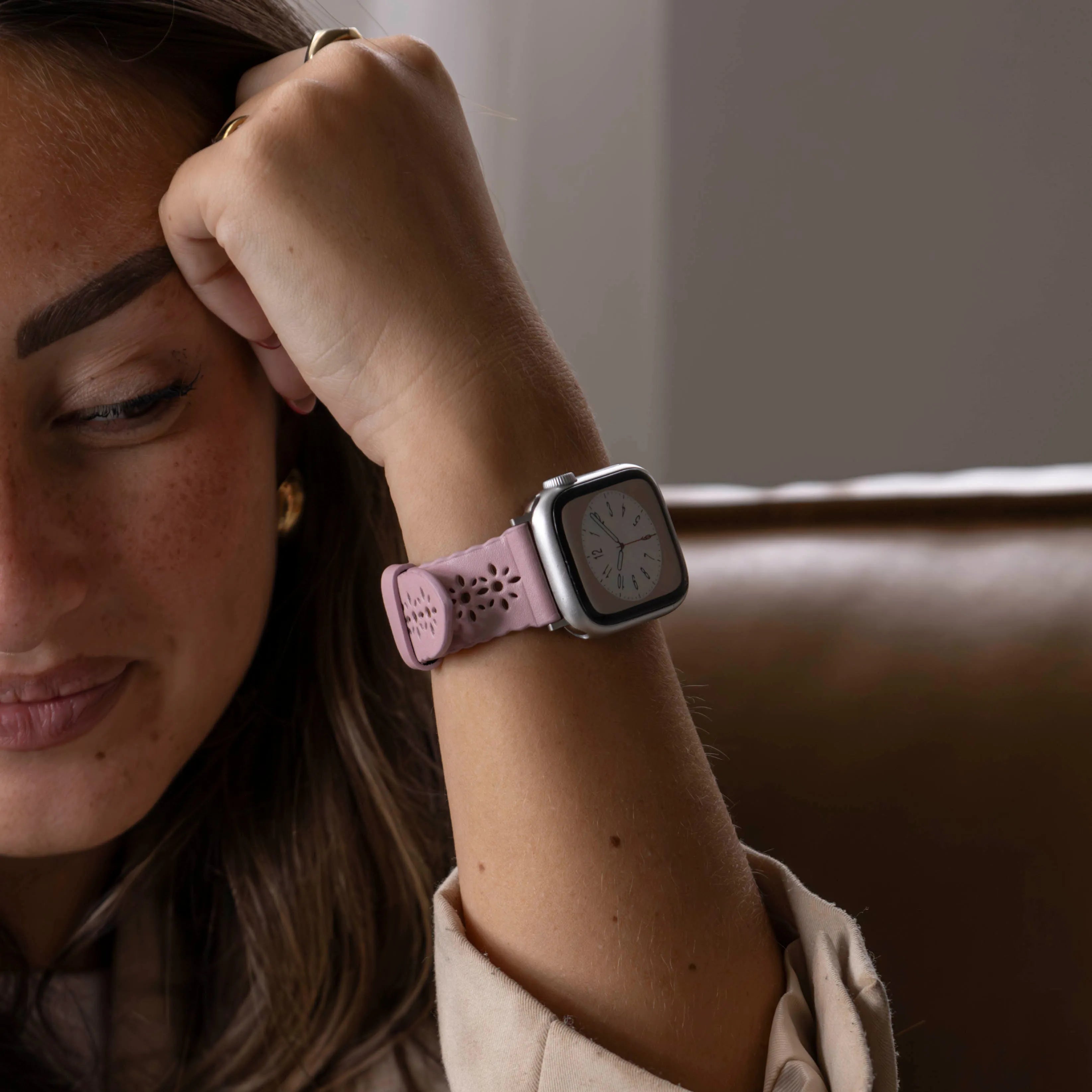 Apple Watch leren bandje patroon (roze)