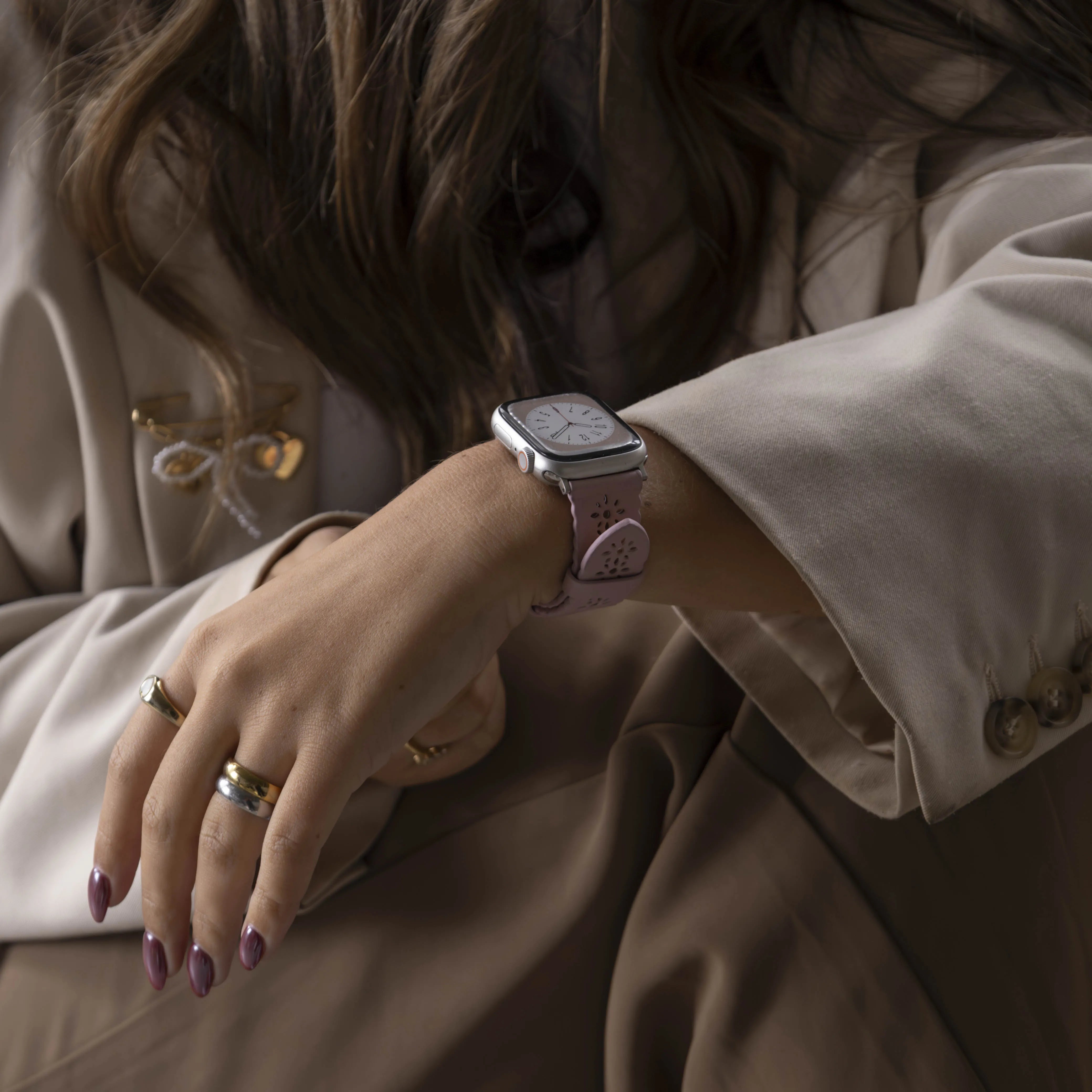 Apple Watch leren bandje patroon (roze)