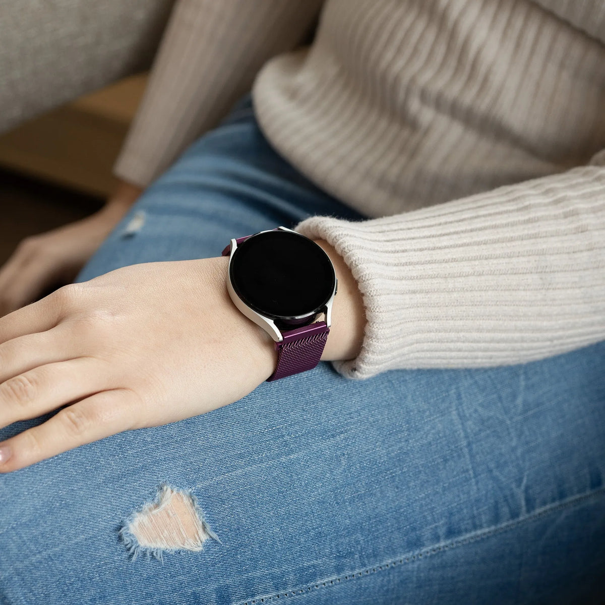 Milanese Strap, purple, lifestyle photo