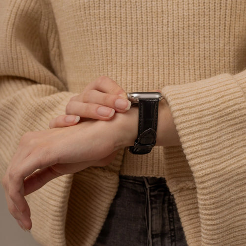 Apple Watch leather crocodile grain band (zwart)