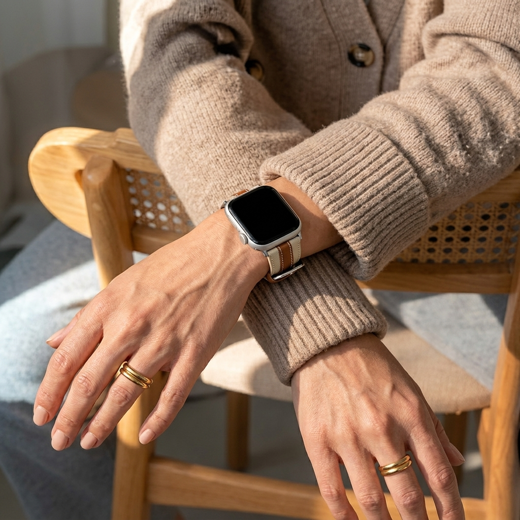 Apple Watch Slim Hybrid Leather Strap (Beige/Brown)