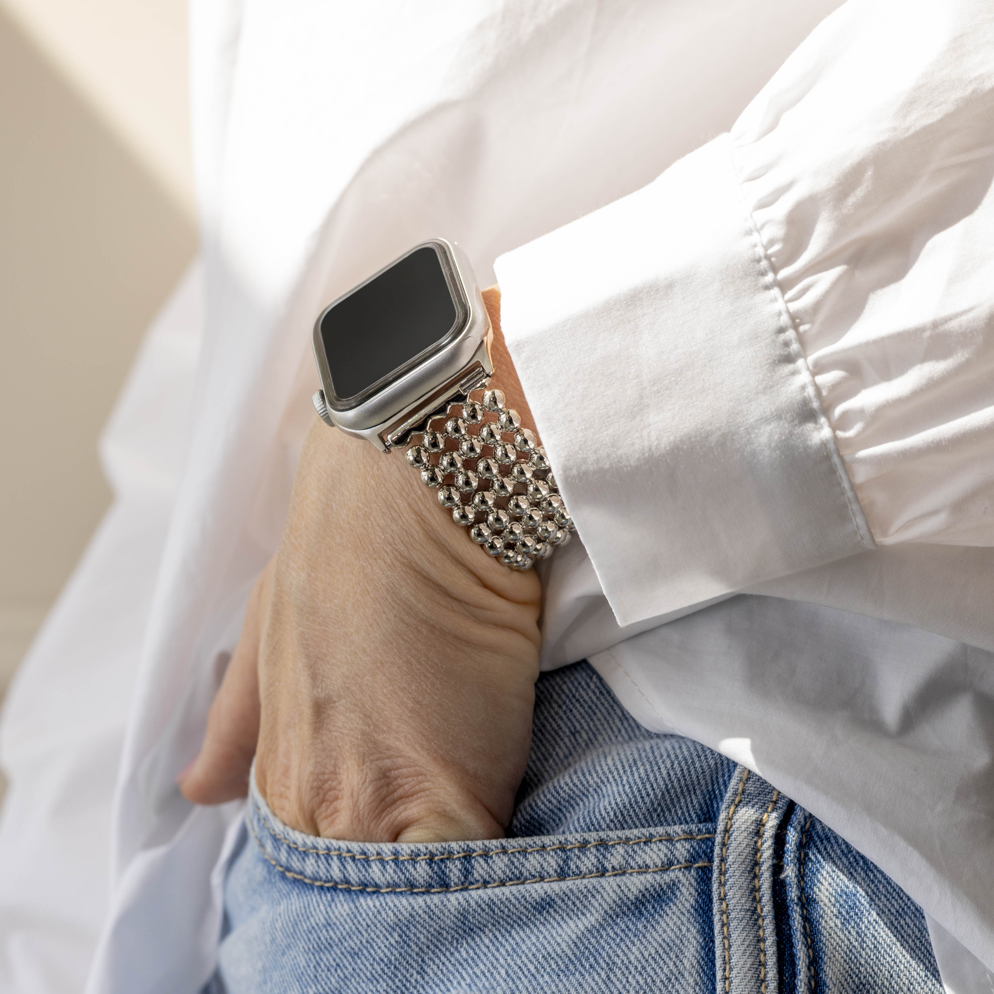 Apple Watch Ultra stalen kralen band (zilver)