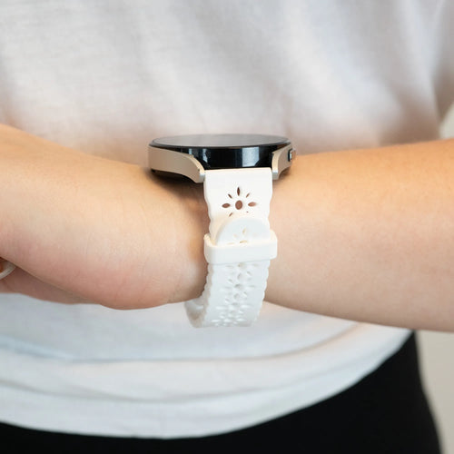 Bandz ICE fit RT 3.0 - 36mm siliconen band met bloemenpatroon (wit)