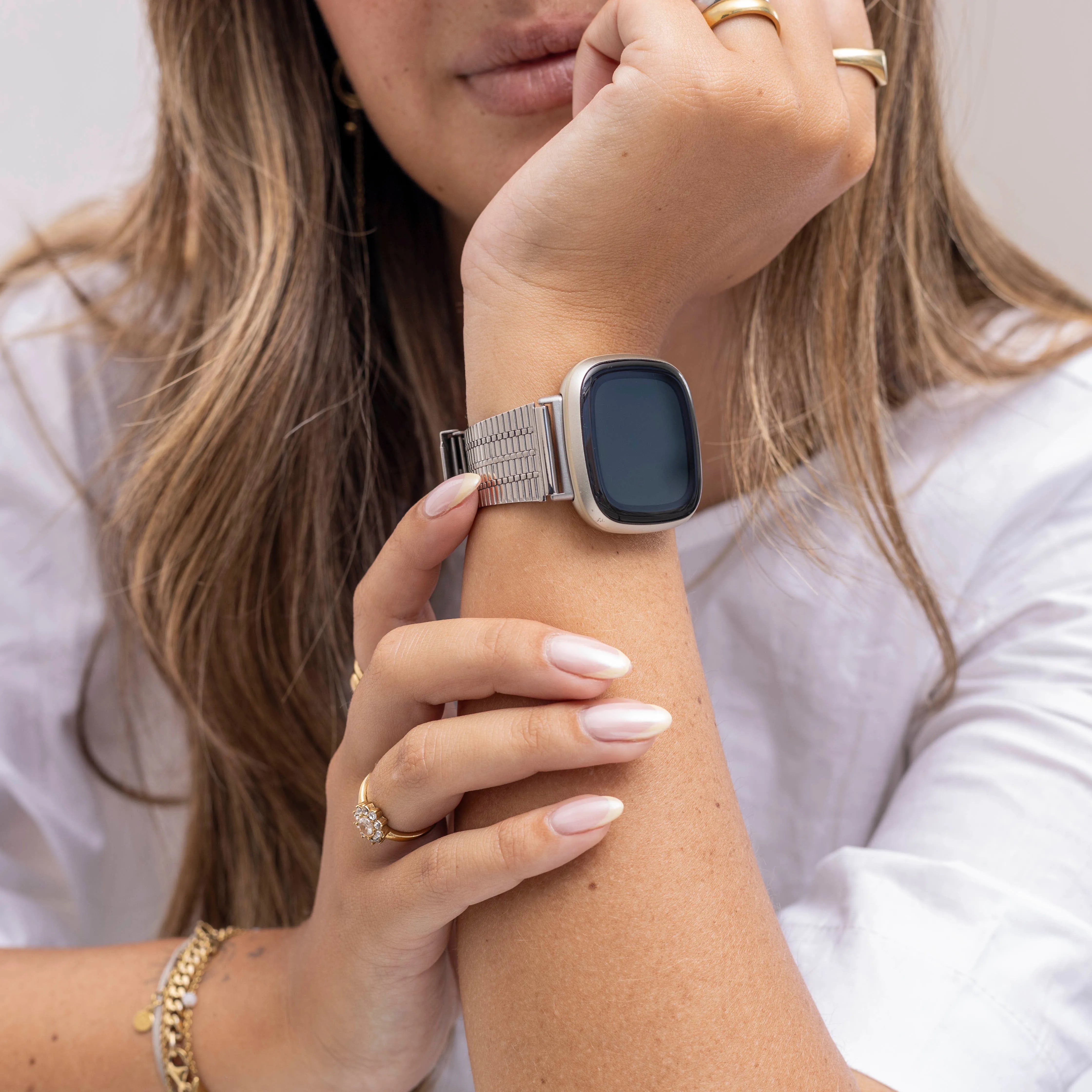 Fitbit Versa 3 roestvrij stalen band (zilver)