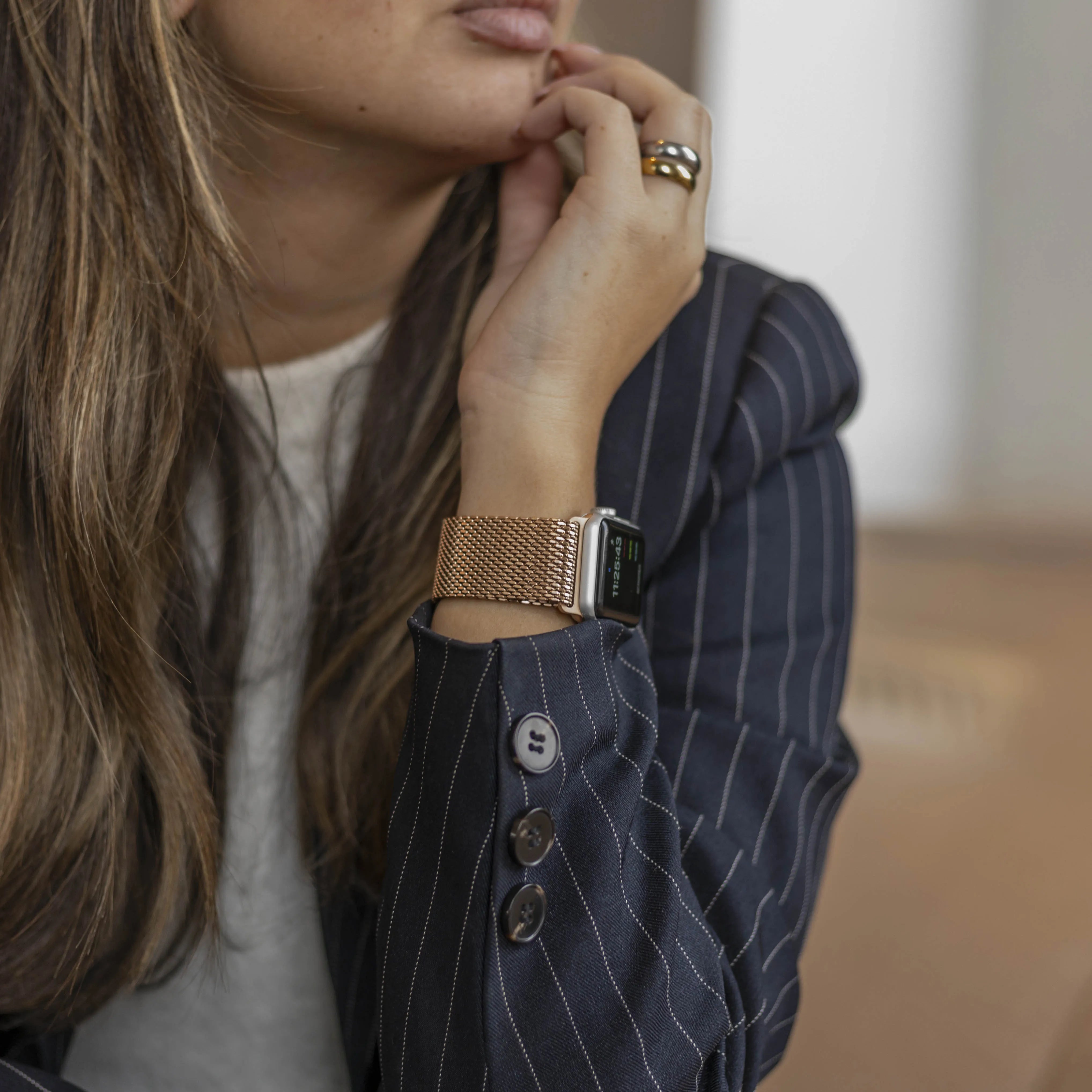 Bandz Apple Watch Milanese loop band met P-buckle (rosé goud)
