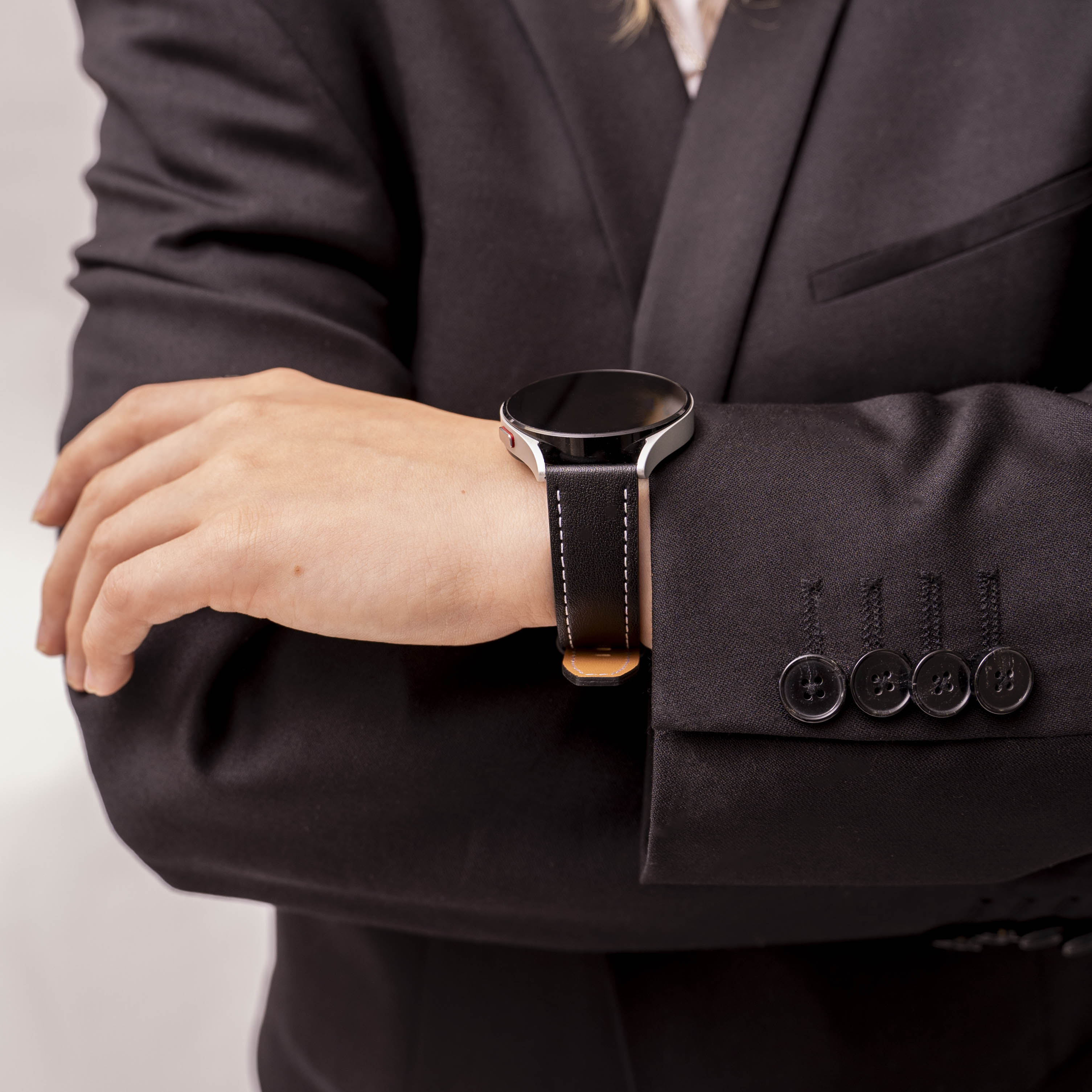 Huawei Watch 5 - 42mm 'one push' leren bandje (zwart)