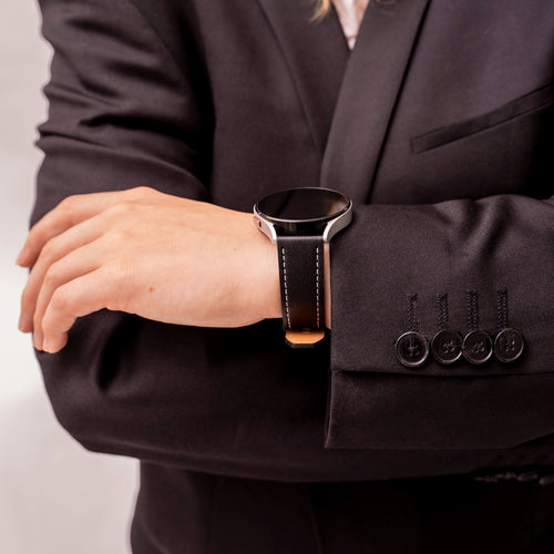 Huawei Watch GT 2 - 42mm 'One Push' Leather Strap (Black)
