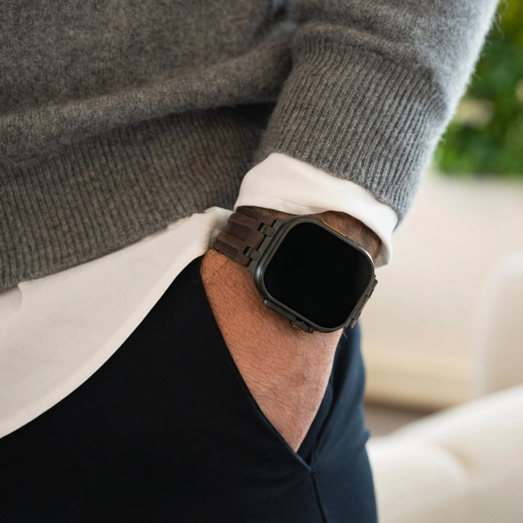 Apple Watch Ultra solide lederen band (koffiebruin)