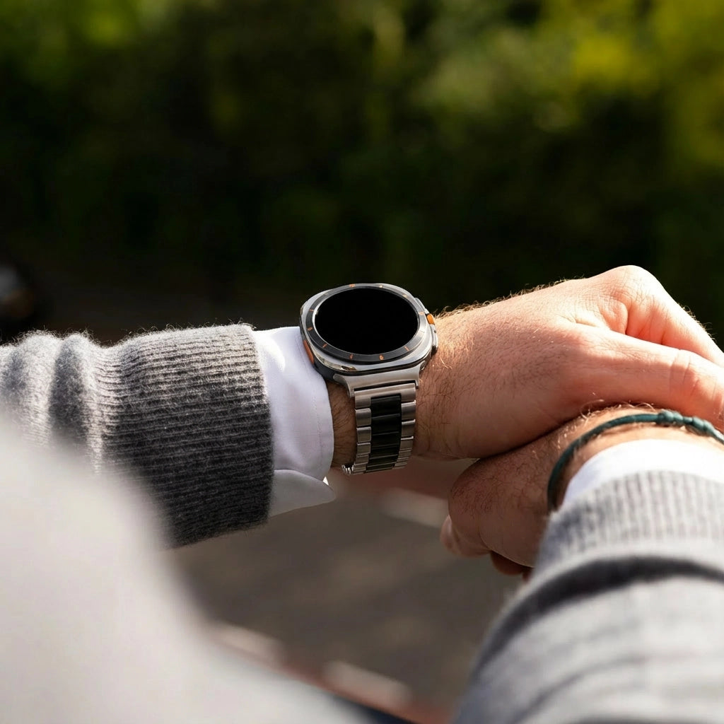 Bandz Samsung Galaxy Watch Ultra 2 stalen band 'Classic' (zilver/zwart)