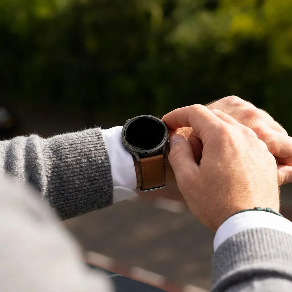 Bandz Garmin Vivomove Luxe Leather Strap 'Deluxe' (Brown)