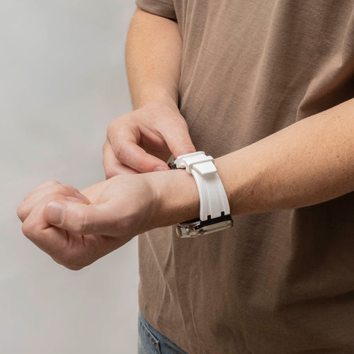Silicone Strap 'Luxe Liquid', white/black, lifestyle photo