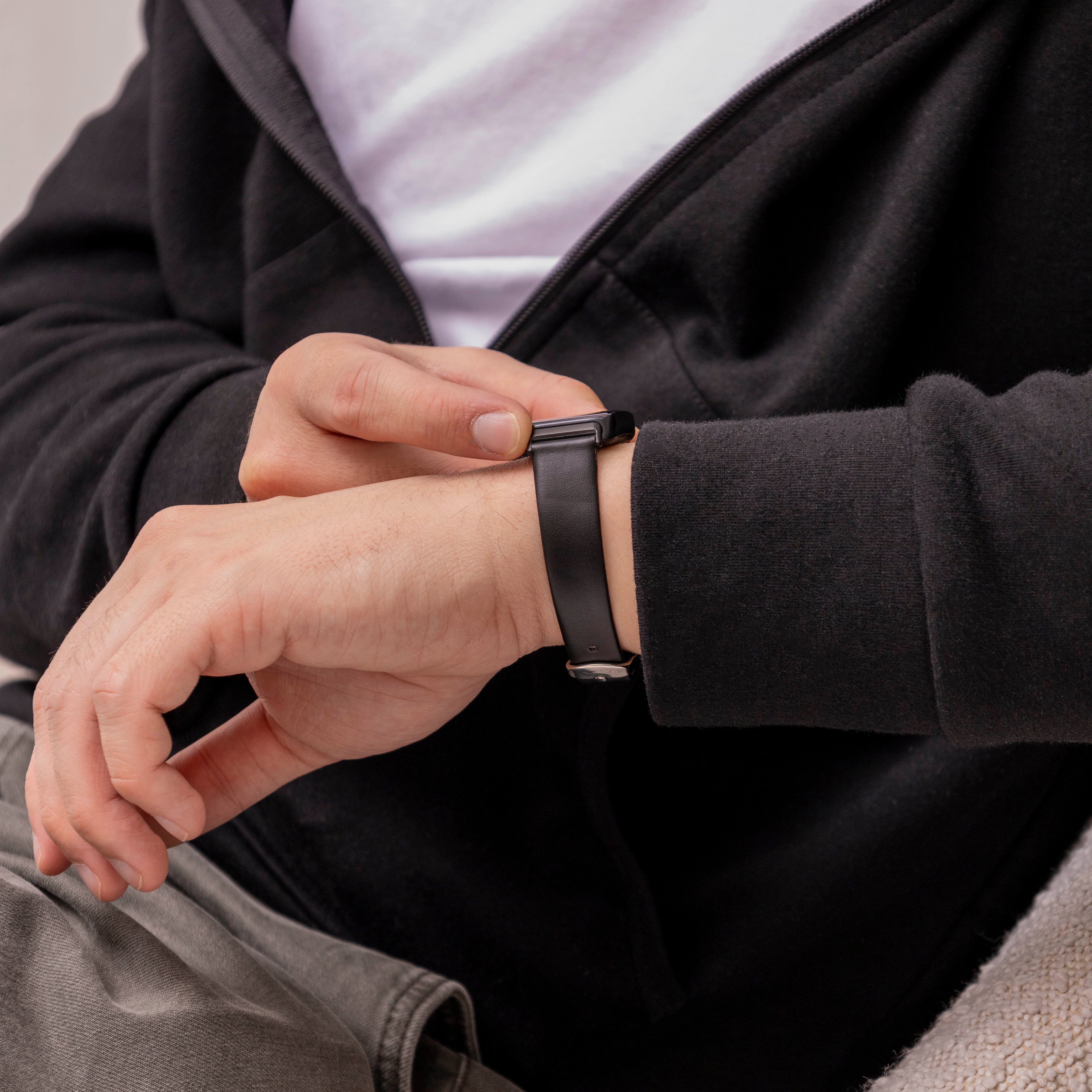 Huawei Band 8 leren bandje (zwart)