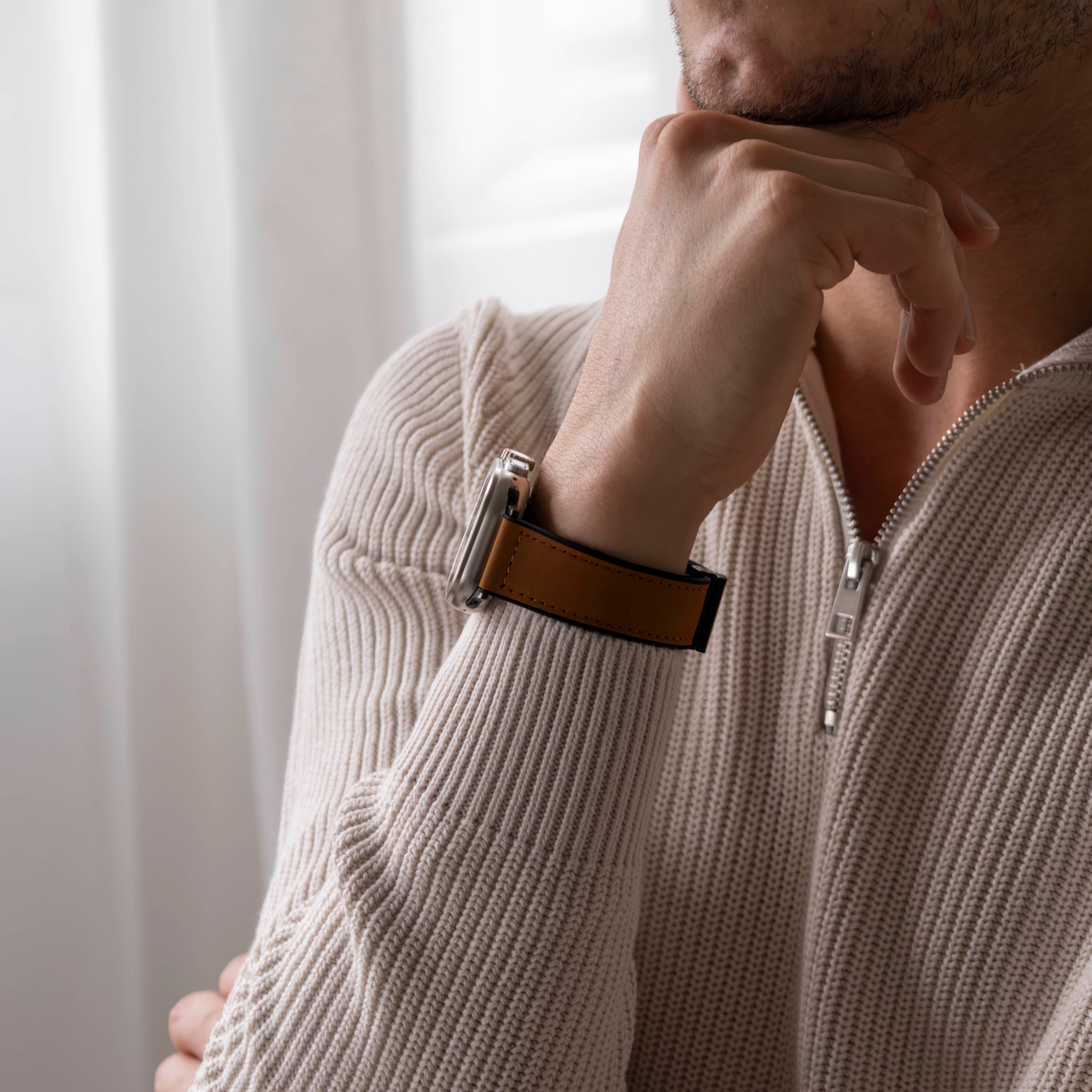 Apple Watch Ultra leren d-buckle bandje (lichtbruin)